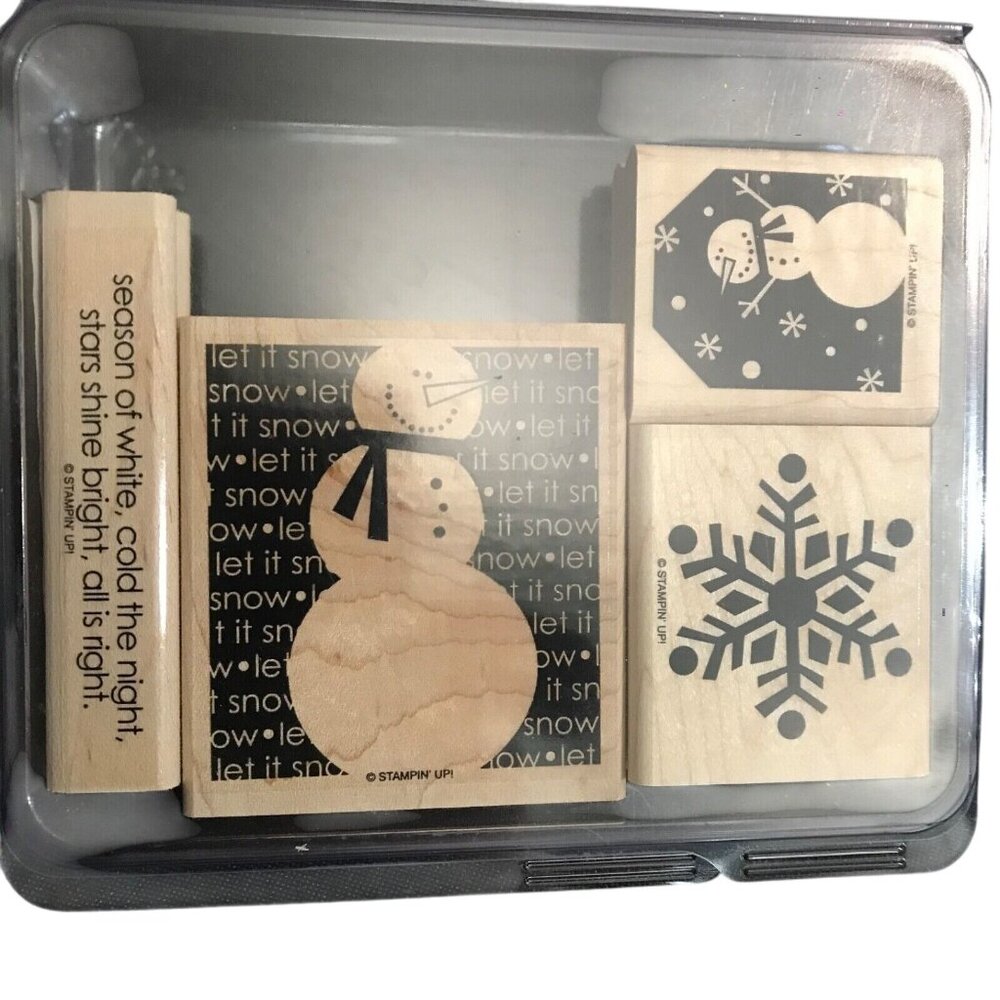 Stampin Up! Two Cool Dudes Rubber Stamp Set Of 4 Snowman & Snowflake Design